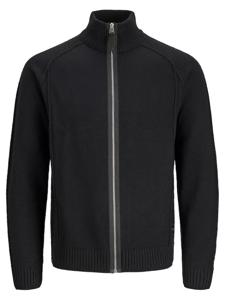 JACK&JONES SPACE KNITTED ZIP UP CARDIGAN Black-Men Sweaters &Cardigans