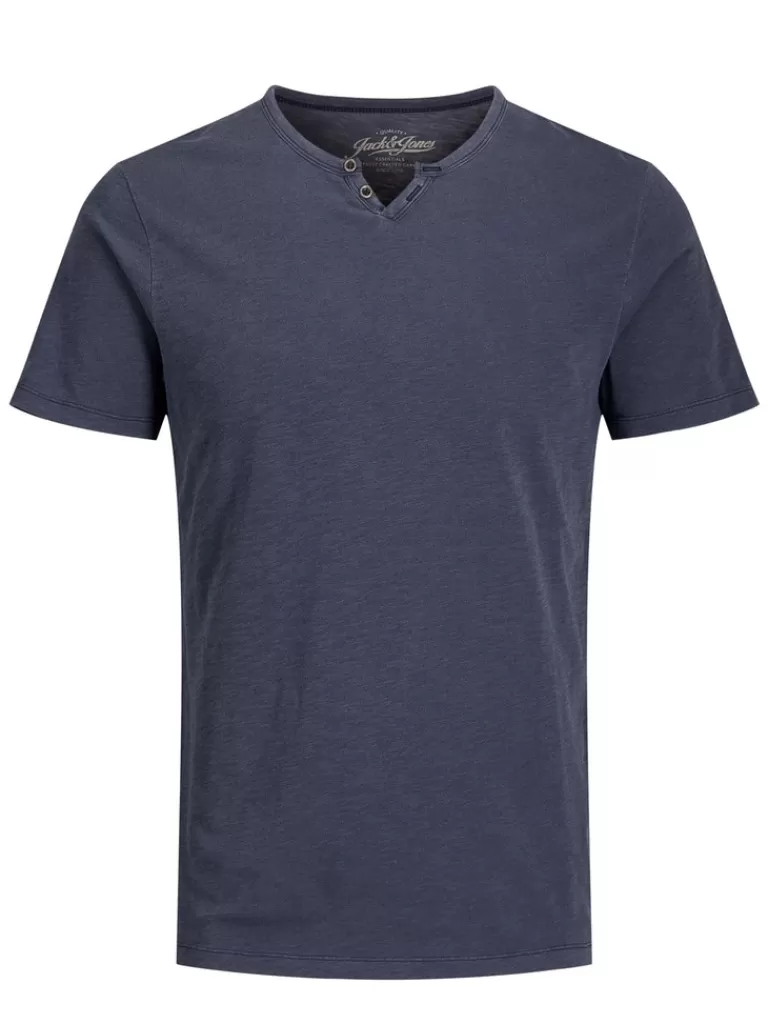 JACK&JONES SPLIT NECK T-SHIRT Navy Blazer-Men T-shirts