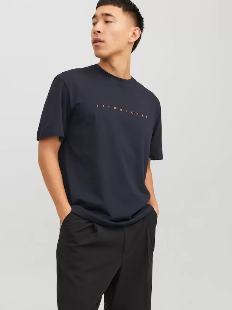 JACK&JONES STAR LOGO PRINT T-SHIRT Dark Navy-Men T-shirts