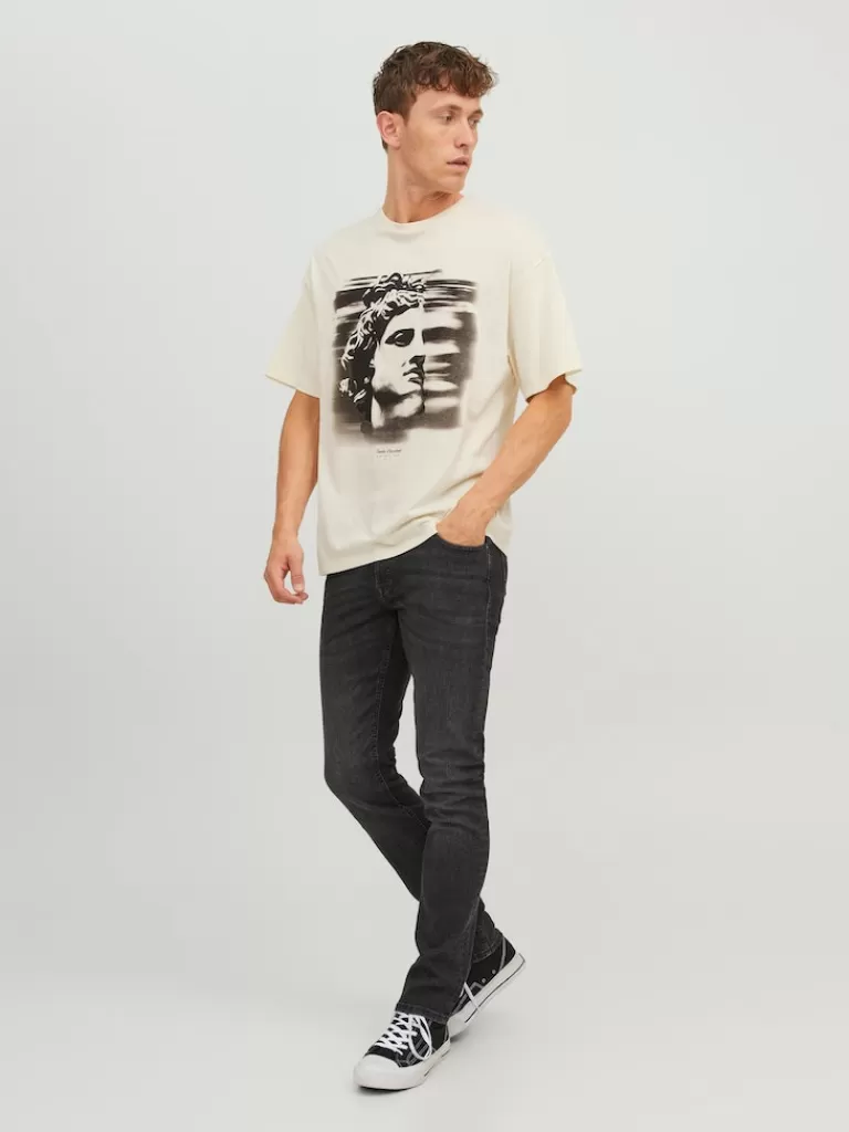 JACK&JONES STATUE OVERSIZE FIT PRINT T-SHIRT Egret-Men T-shirts