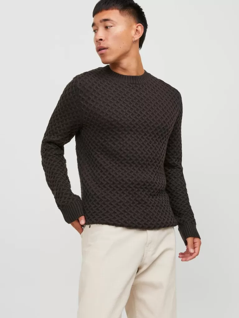 JACK&JONES STEEN TEXTURED SWEATER Chocolate Torte-Men Sweaters &Cardigans