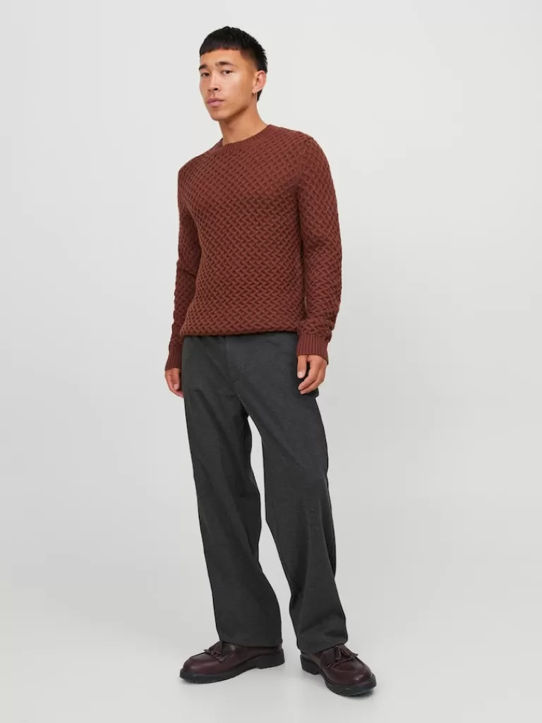 JACK&JONES STEEN TEXTURED SWEATER Cherry Mahogany-Men Sweaters &Cardigans