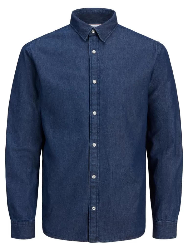 JACK&JONES TEXAS LONG SLEEVE DENIM SHIRT Dark Blue Denim-Men Shirts &Overshirts