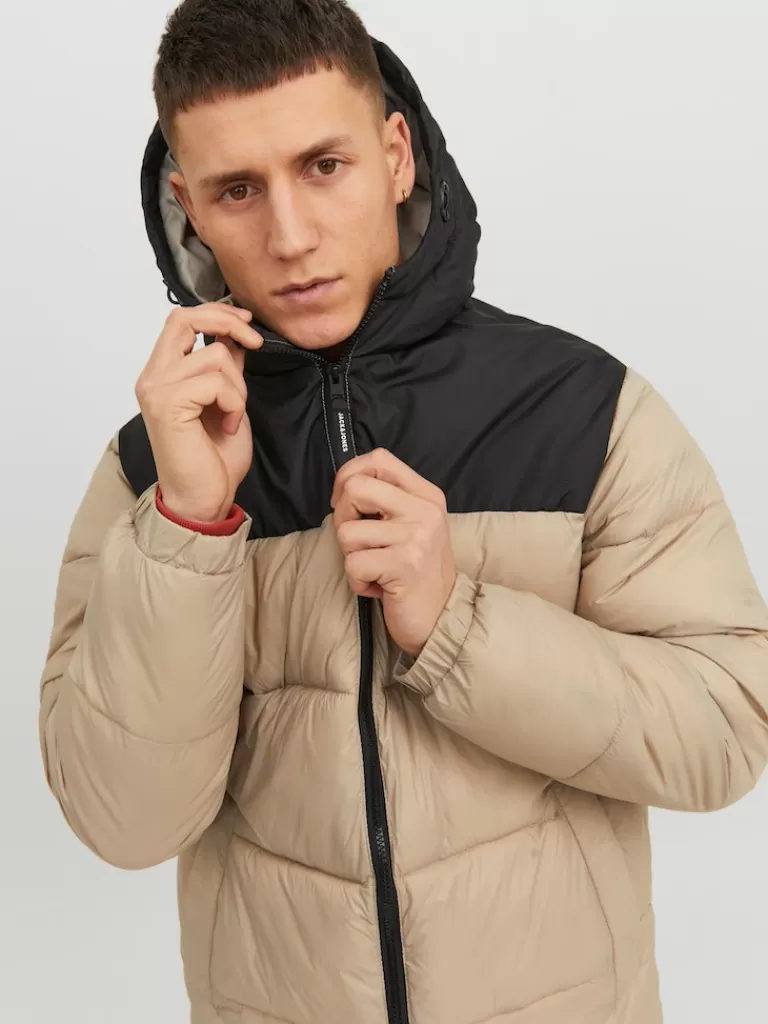 JACK&JONES TOBY HOODED PUFFER JACKET Crockery-Men Jackets | Puffer Jackets | Warm | Outerwear | Jackets &Coats