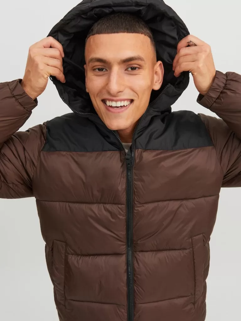 JACK&JONES TOBY HOODED PUFFER JACKET Seal Brown-Men Jackets | Puffer Jackets | Warm | Outerwear | Jackets &Coats