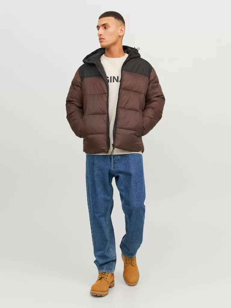 JACK&JONES TOBY HOODED PUFFER JACKET Seal Brown-Men Jackets | Puffer Jackets | Warm | Outerwear | Jackets &Coats