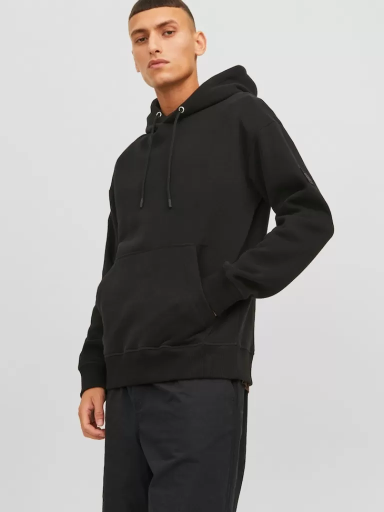 JACK&JONES TWILL RELAXED FIT HOODIE Black-Men Sweatshirts &Hoodies