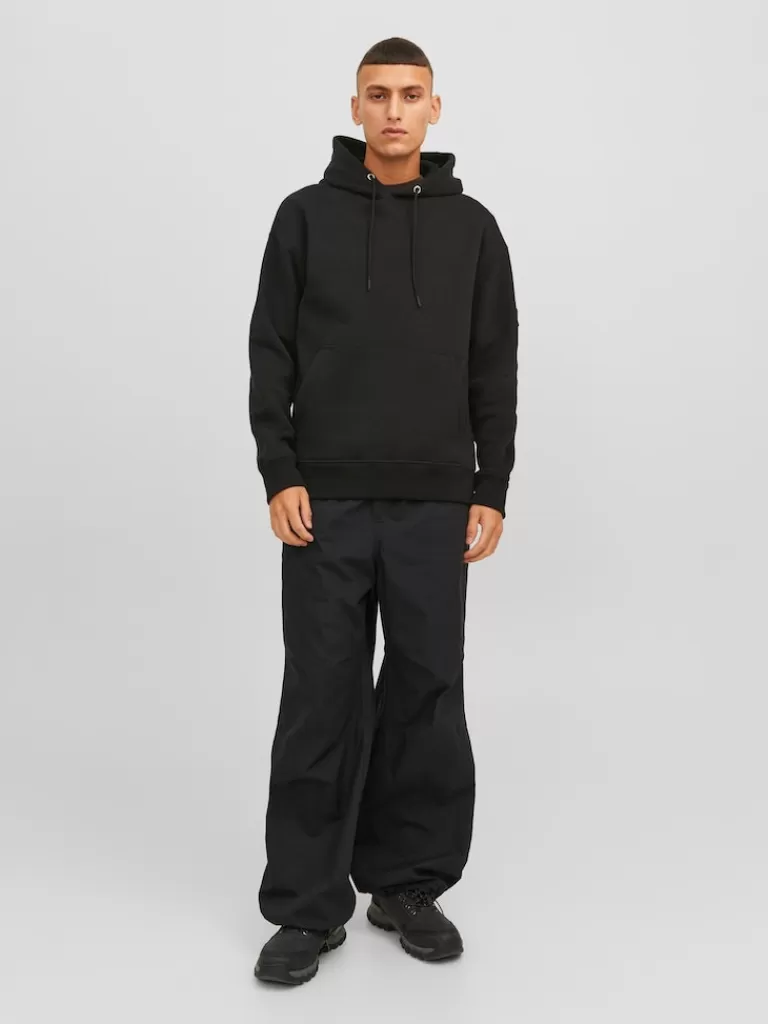 JACK&JONES TWILL RELAXED FIT HOODIE Black-Men Sweatshirts &Hoodies