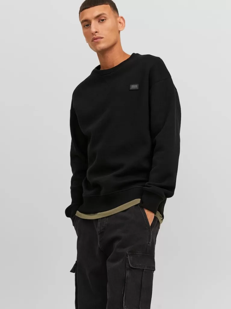 JACK&JONES TWILL RELAXED FIT SWEATSHIRT Black-Men Sweatshirts &Hoodies