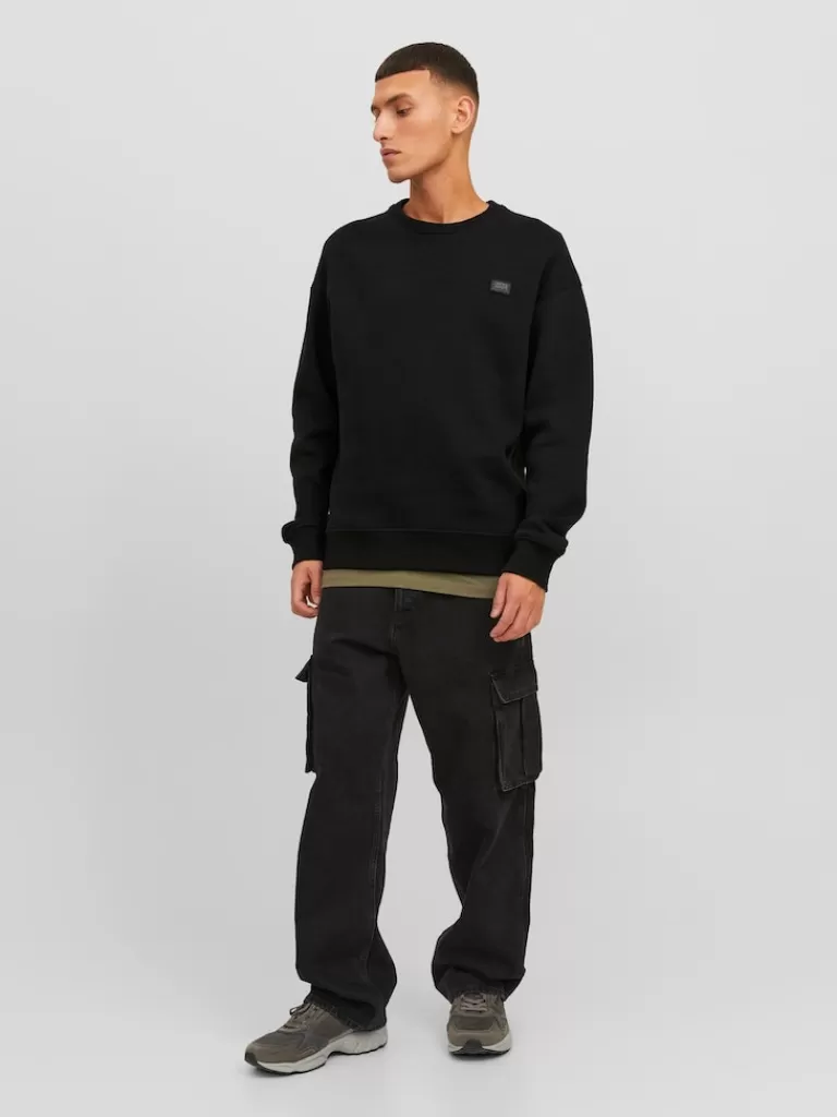 JACK&JONES TWILL RELAXED FIT SWEATSHIRT Black-Men Sweatshirts &Hoodies