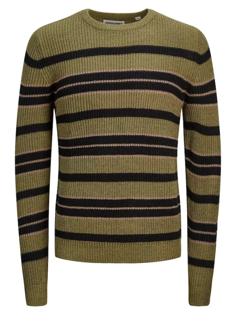 JACK&JONES TWIST CREW NECK SWEATER Olive Night-Men Sweaters &Cardigans