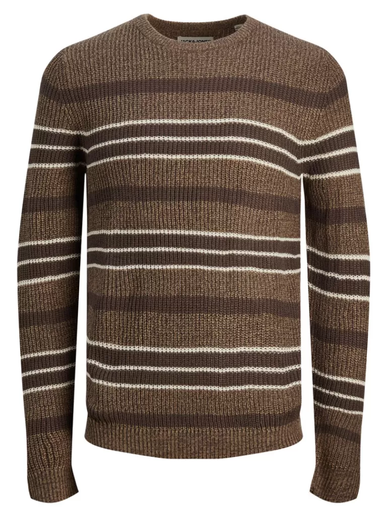 JACK&JONES TWIST CREW NECK SWEATER Seal Brown-Men Sweaters &Cardigans