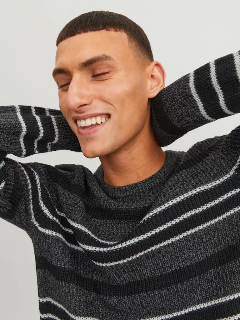 JACK&JONES TWIST CREW NECK SWEATER Black-Men Sweaters &Cardigans