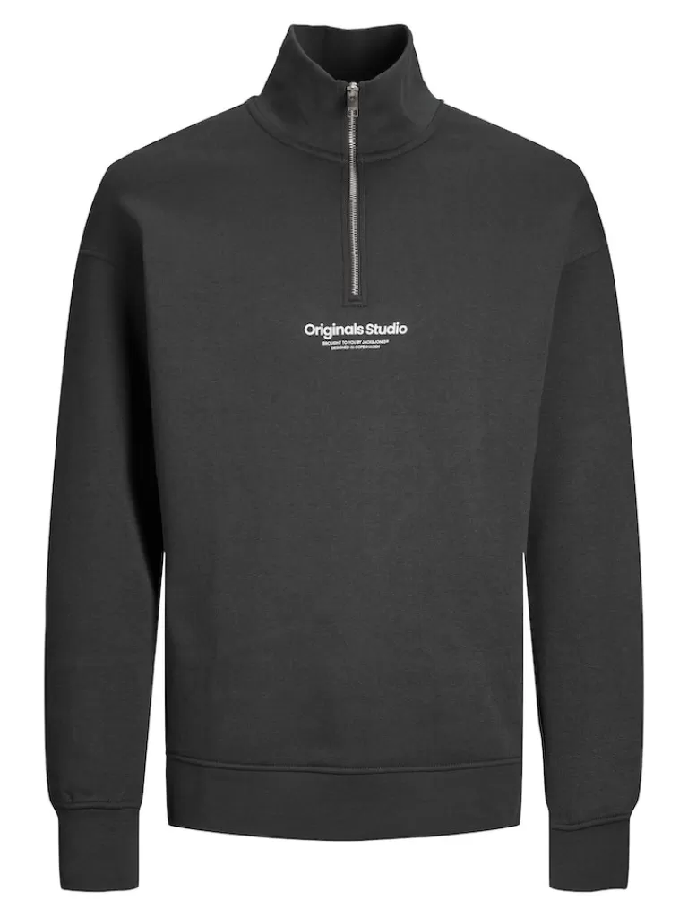 JACK&JONES VESTERBRO HALF-ZIP HIGH NECK SWEATSHIRT Asphalt-Men Sweatshirts &Hoodies