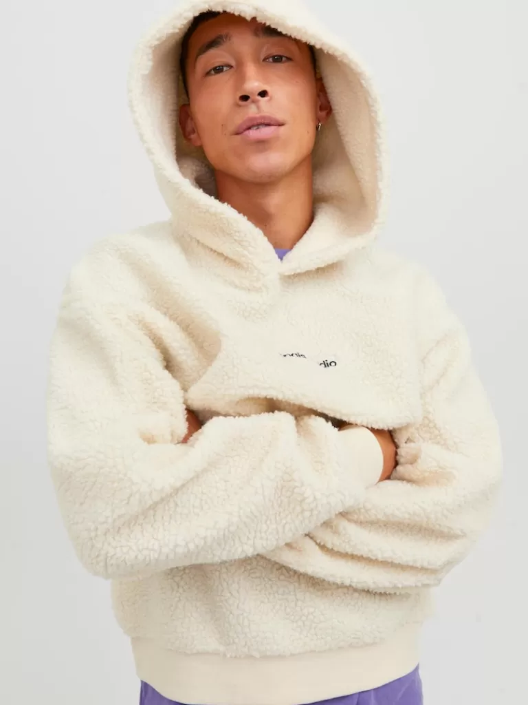 JACK&JONES VESTERBRO LOOSE FIT TEDDY HOODIE Oatmeal-Men Sweatshirts &Hoodies