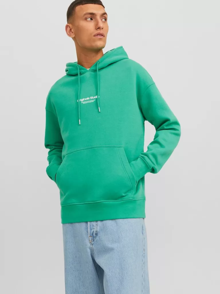 JACK&JONES VESTERBRO RELAXED FIT PRINT HOODIE Holly Green-Men Sweatshirts &Hoodies