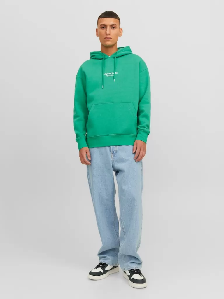 JACK&JONES VESTERBRO RELAXED FIT PRINT HOODIE Holly Green-Men Sweatshirts &Hoodies