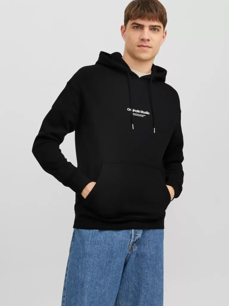 JACK&JONES VESTERBRO RELAXED FIT PRINT HOODIE Black-Men Sweatshirts &Hoodies