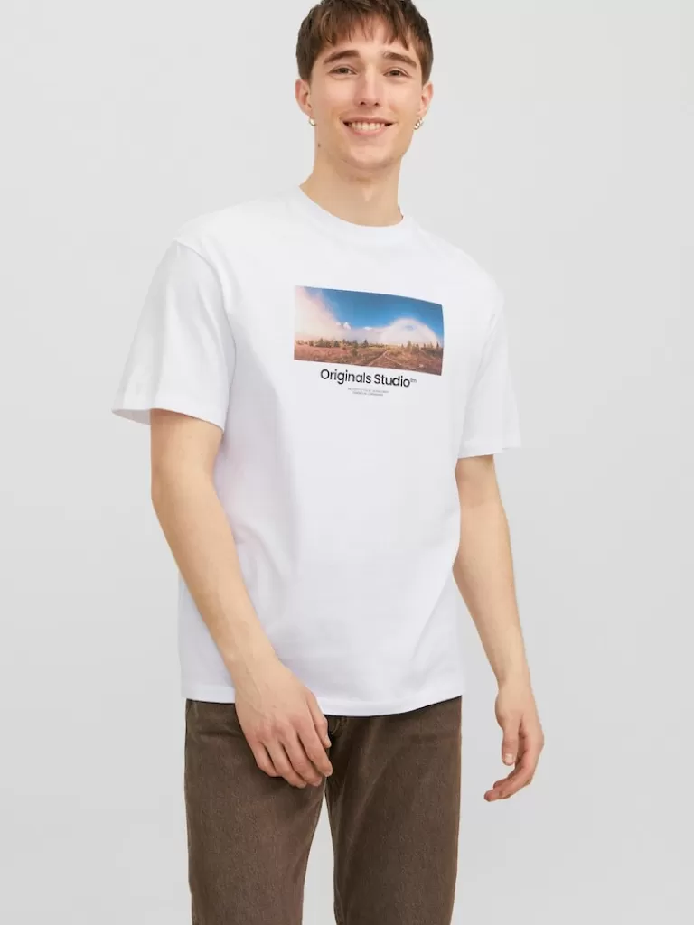 JACK&JONES VESTERBRO RELAXED FIT PRINT T-SHIRT Bright White-Men T-shirts