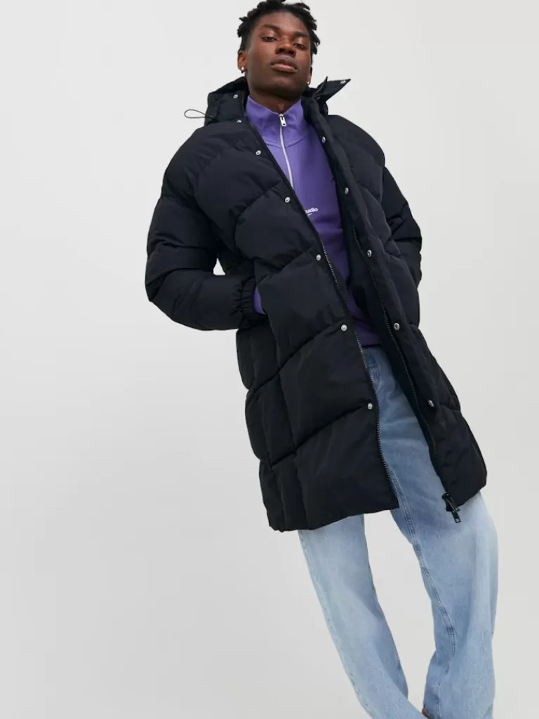 JACK&JONES VIPER LONG HOODED PUFFER COAT Black-Men Coats | Puffer Jackets | Warmest | Outerwear | Jackets &Coats