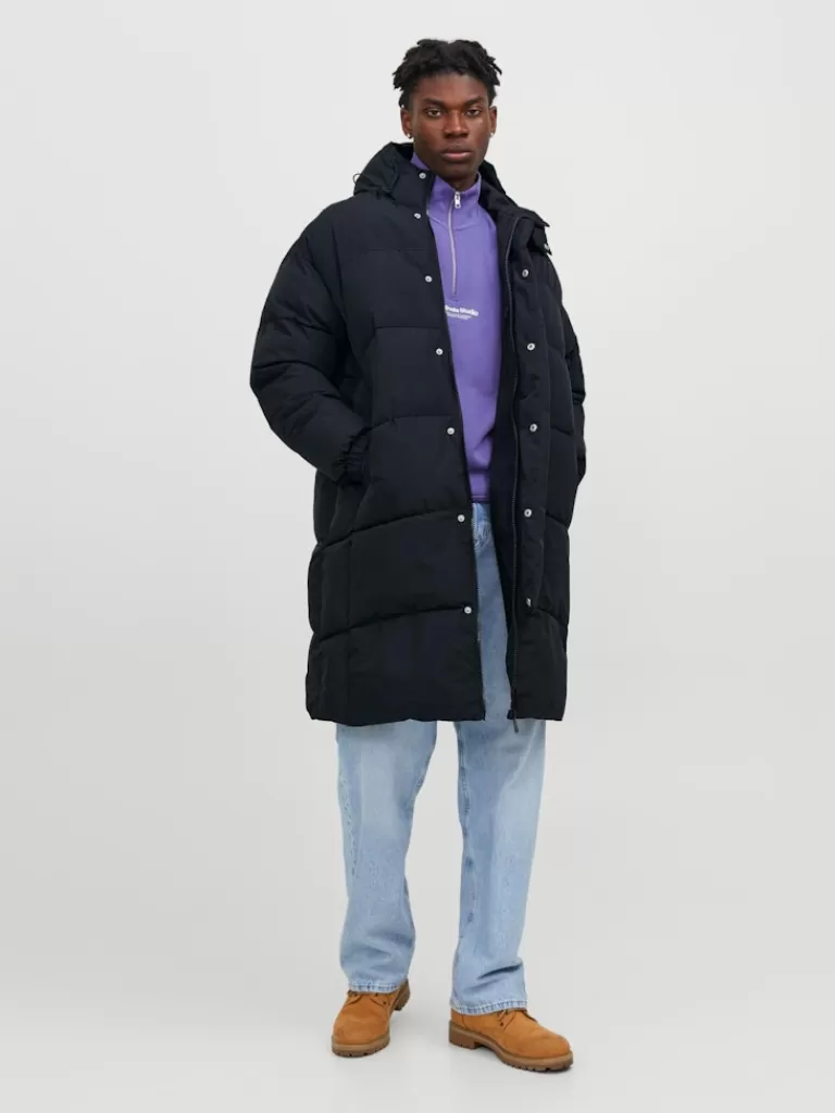 JACK&JONES VIPER LONG HOODED PUFFER COAT Black-Men Coats | Puffer Jackets | Warmest | Outerwear | Jackets &Coats