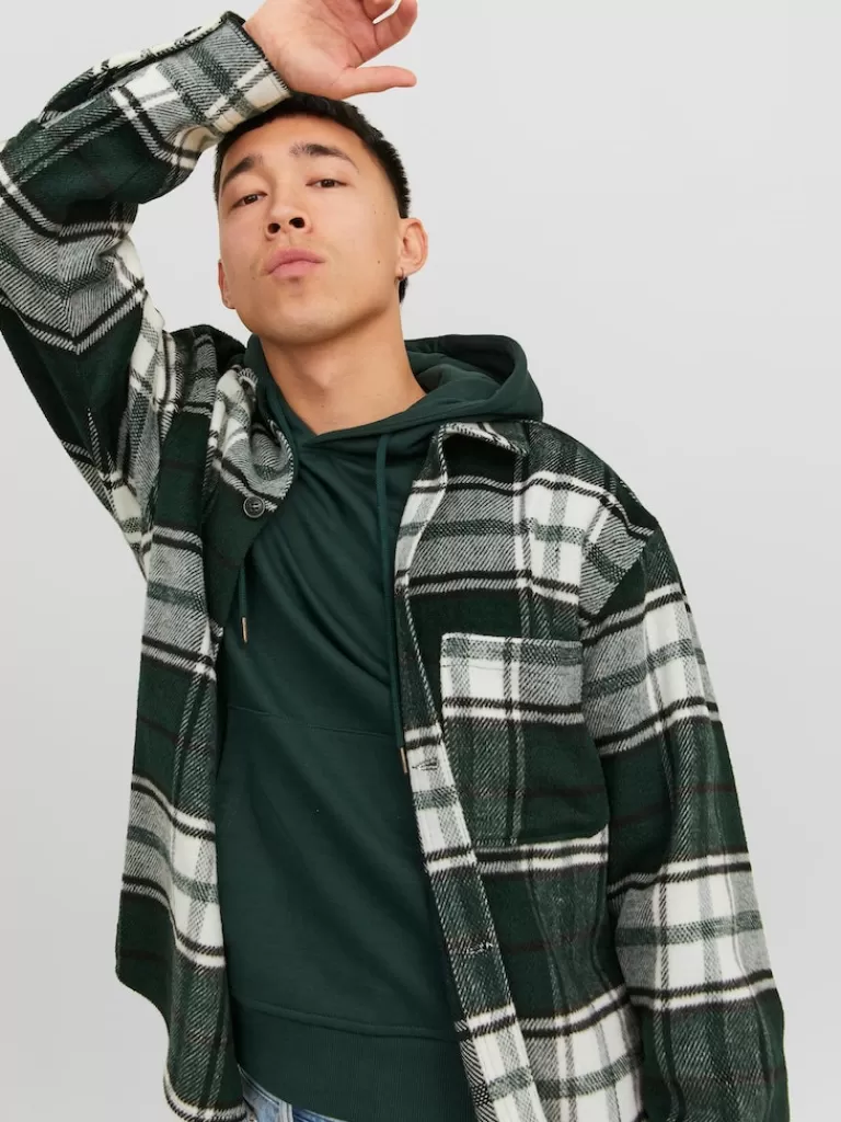 JACK&JONES ZAC RELAXED FIT PLAID OVERSHIRT Magical Forest-Men Overshirts &Shackets | Outerwear | Shirts &Overshirts