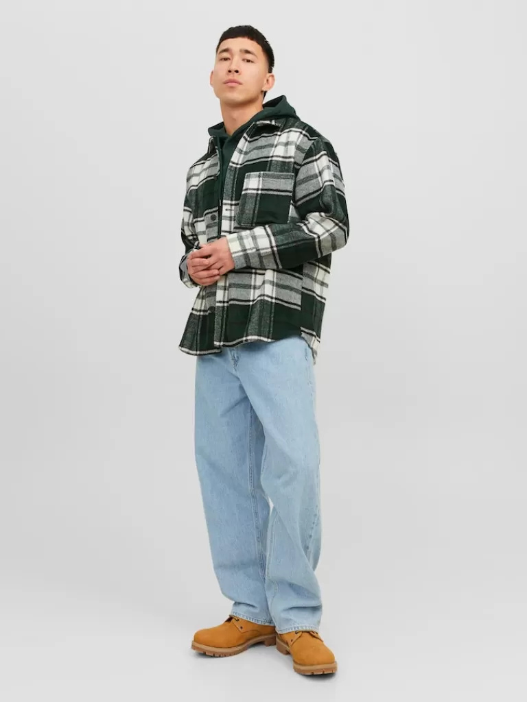 JACK&JONES ZAC RELAXED FIT PLAID OVERSHIRT Magical Forest-Men Overshirts &Shackets | Outerwear | Shirts &Overshirts