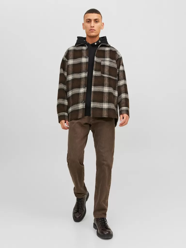 JACK&JONES ZAC RELAXED FIT PLAID OVERSHIRT Chocolate Brown-Men Overshirts &Shackets | Outerwear | Shirts &Overshirts