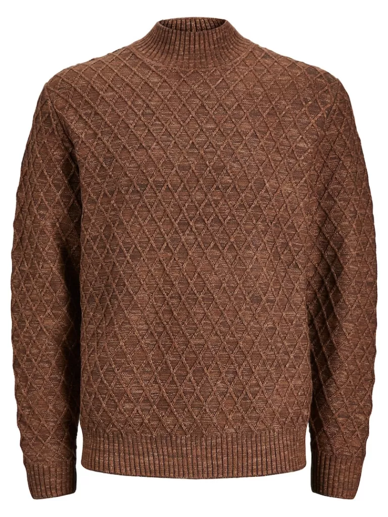 JACK&JONES ZIGGI MOCK NECK TEXTURED SWEATER Toffee-Men Sweaters &Cardigans