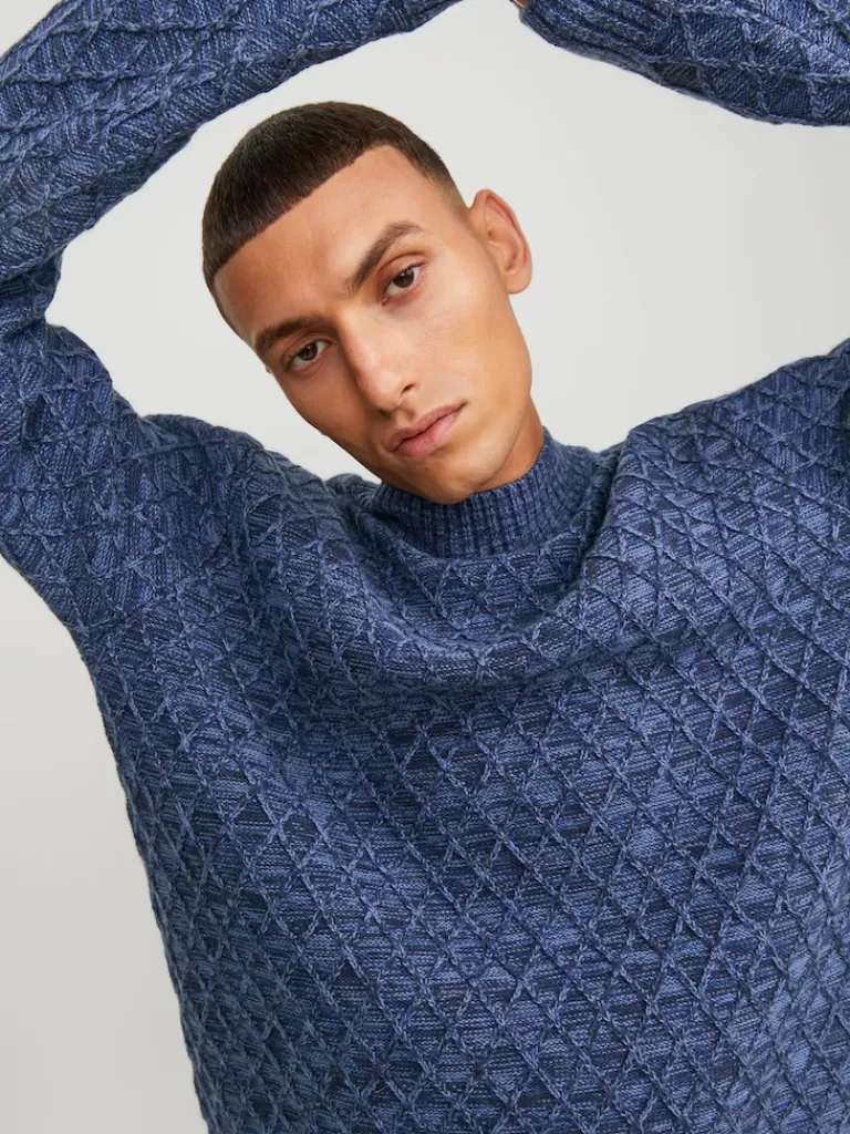 JACK&JONES ZIGGI MOCK NECK TEXTURED SWEATER Night Sky-Men Sweaters &Cardigans