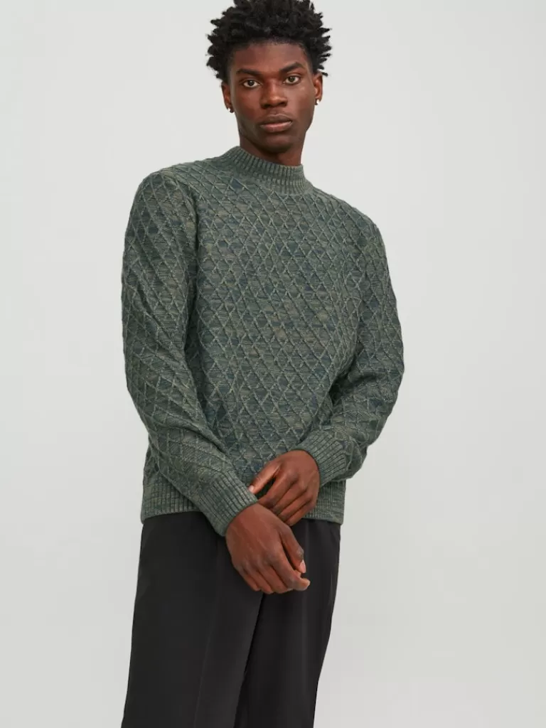 JACK&JONES ZIGGI MOCK NECK TEXTURED SWEATER Green Gables-Men Sweaters &Cardigans