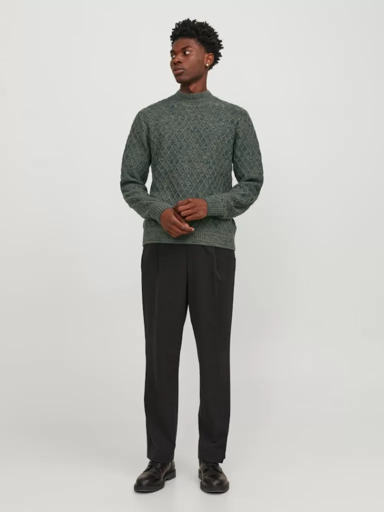 JACK&JONES ZIGGI MOCK NECK TEXTURED SWEATER Green Gables-Men Sweaters &Cardigans